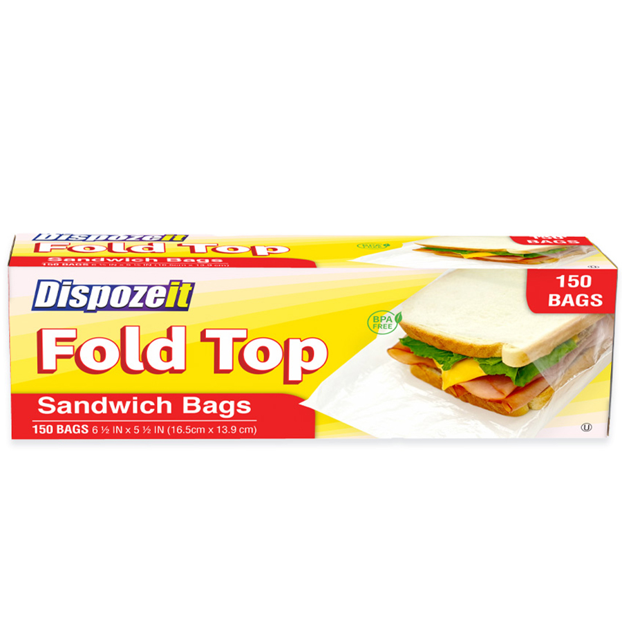 DISPOZEIT SANDWICH BAG 150 CT HEAVY DUTY FOLD & LOCK