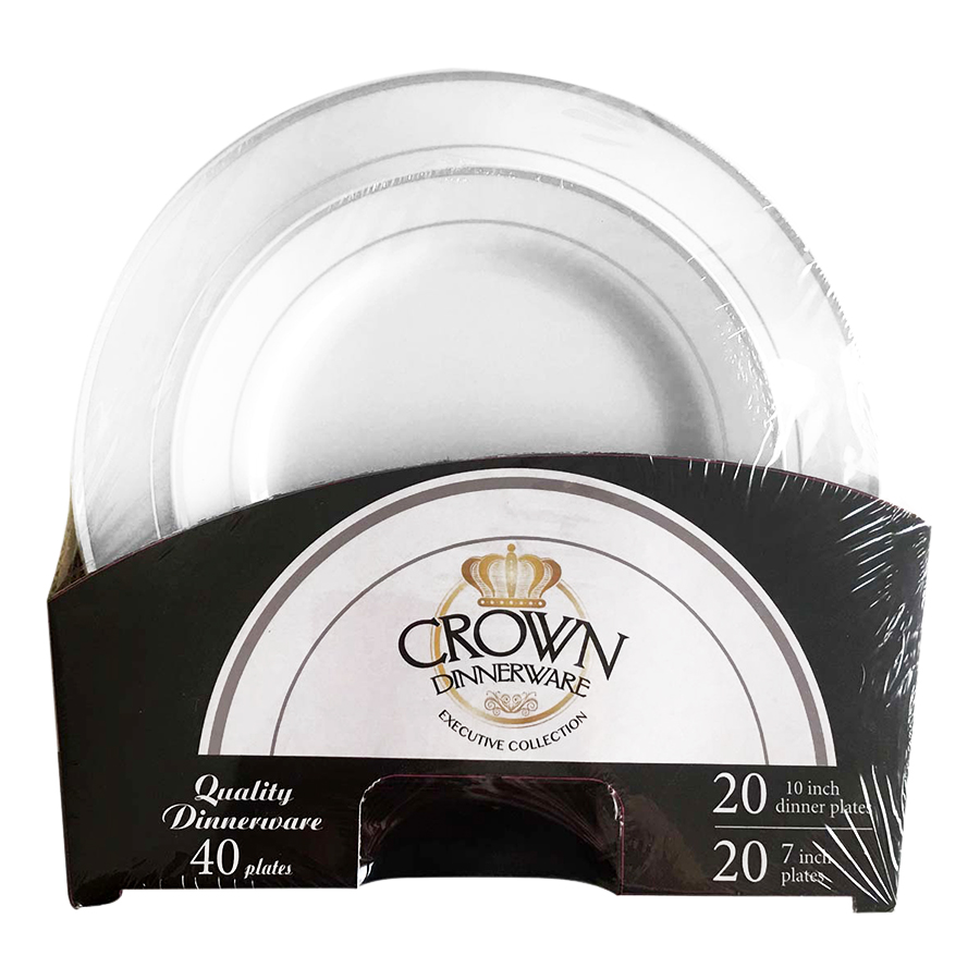 CROWN PLATE SET 40 CT SET (20 X 7 IN PLATE & 20 X 10 IN PLATE) EXECUTIVE COLLECTION SILVER